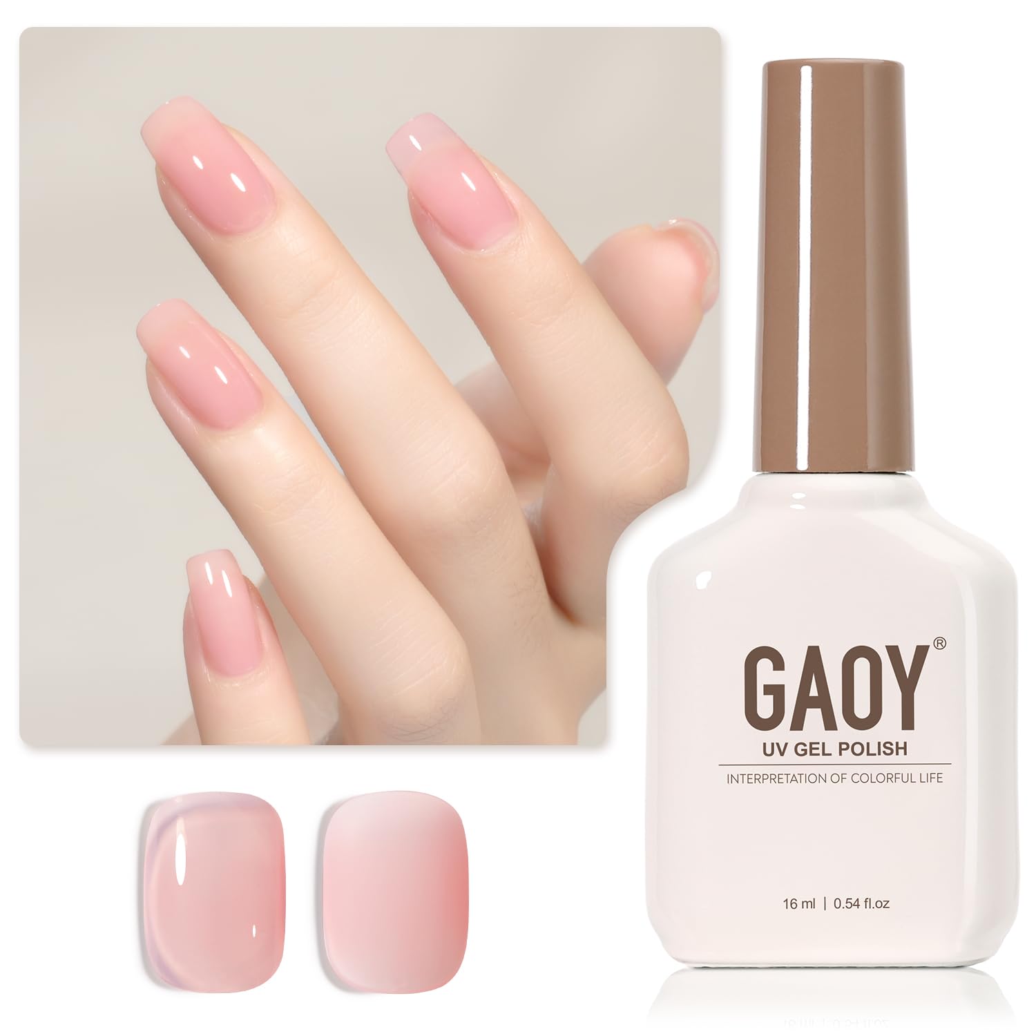 GAOY Sheer Light Pink Gel Nail Polish. 16ml Jelly Milky White Peach Translucent Color 1352 UV Light Cure Gel Polish for Nail Art DIY Manicure and Pedicure at Home : Beauty & Personal Care