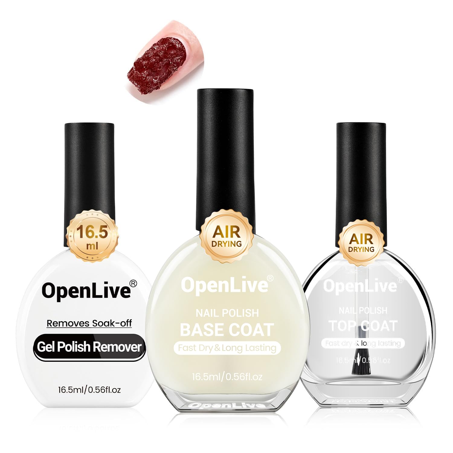 OpenLive Base and Top Coat Nail Polish Quick Dry.16.5ml Large capacity Basic Nail Polish Set Air Dry Fast. High-Glossy Shiny. No U V Light Needed for Women Salon DIY Nail Art : Beauty & Personal Care