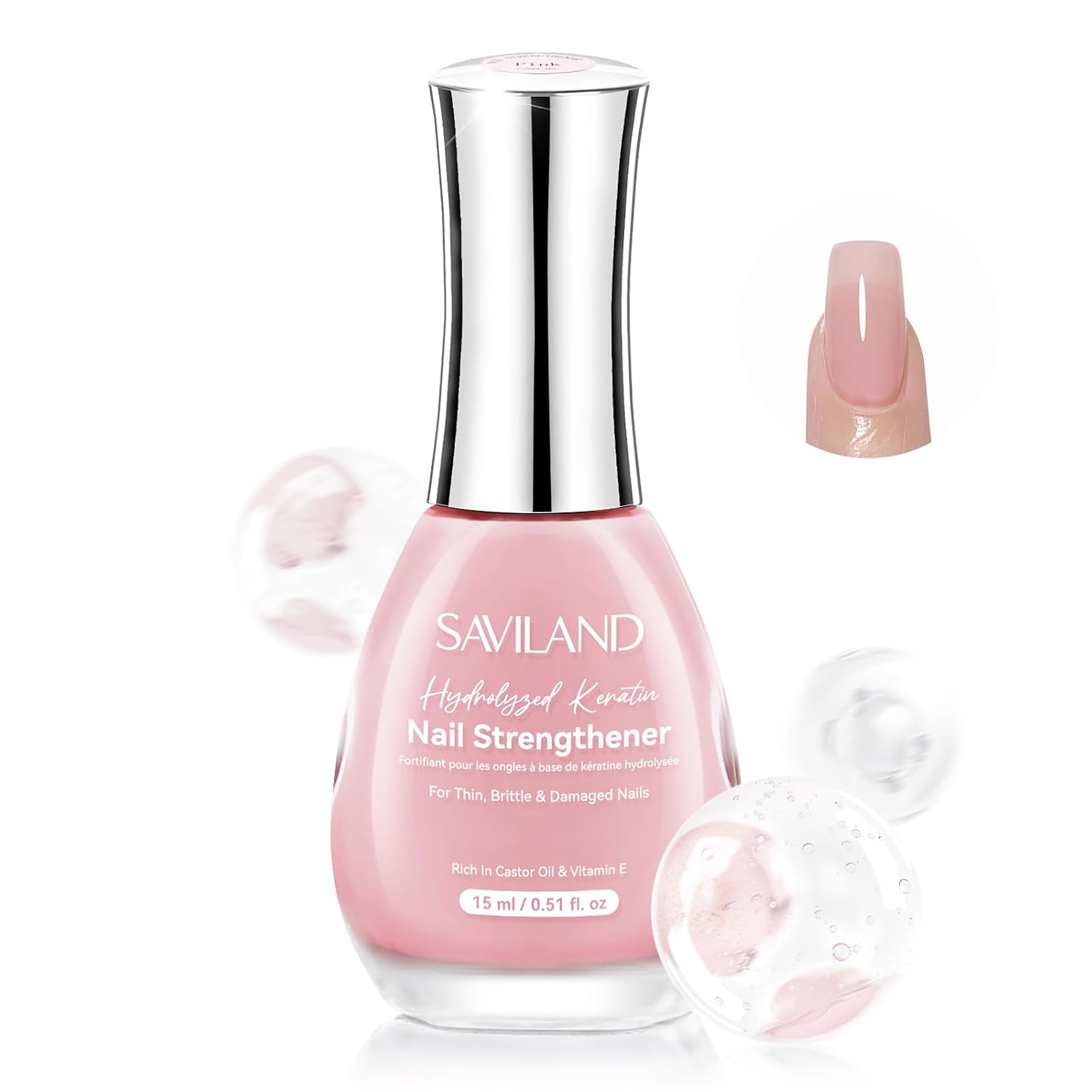 SAVILAND Nail Strengthener: Sheer Pink Natural Concealer Foundation Polish Air Dry Nail Growth for Damaged Nails Repair Weak & Thin Nails Nail Care with Castor Oil & Vitamin E 15ml Women Gift : Beauty & Personal Care