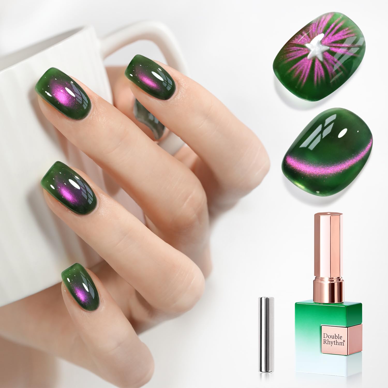 Double Rhythm 0.5 OZ Cat Eye Gel Polish with Magnet 15ML Holographic Glitter Shimmer Translucent Jelly Color Magnetic Polish Salon DIY at Home (Silver-MC1019) : Beauty & Personal Care