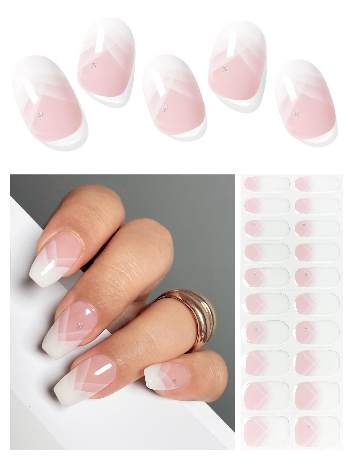 AutyaMee Semi Cured Gel Nail Strips (A White French Tip). Clear Base. 20 Pcs Gel Nail Wraps. Stickers. UV Light Required. Salon Quality. Long Lasting : Beauty & Personal Care