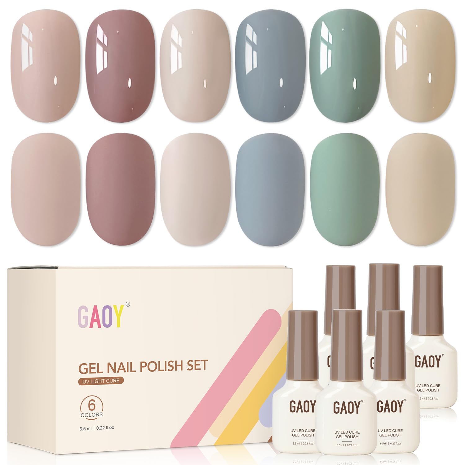 GAOY Nude Brown Gel Nail Polish Set. 6 Colors Beige Chocolate Caramel. UV Cure Gel for DIY Manicure at Home : Beauty & Personal Care