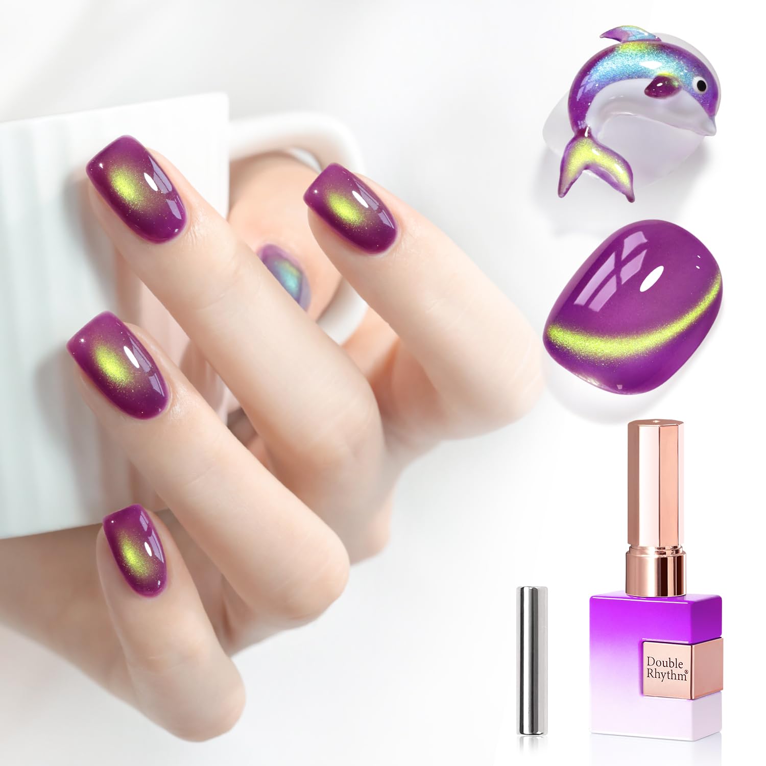 Double Rhythm 0.5 OZ Cat Eye Gel Polish with Magnet 15ML Holographic Glitter Shimmer Translucent Jelly Color Magnetic Polish Salon DIY at Home (Silver-MC1019) : Beauty & Personal Care