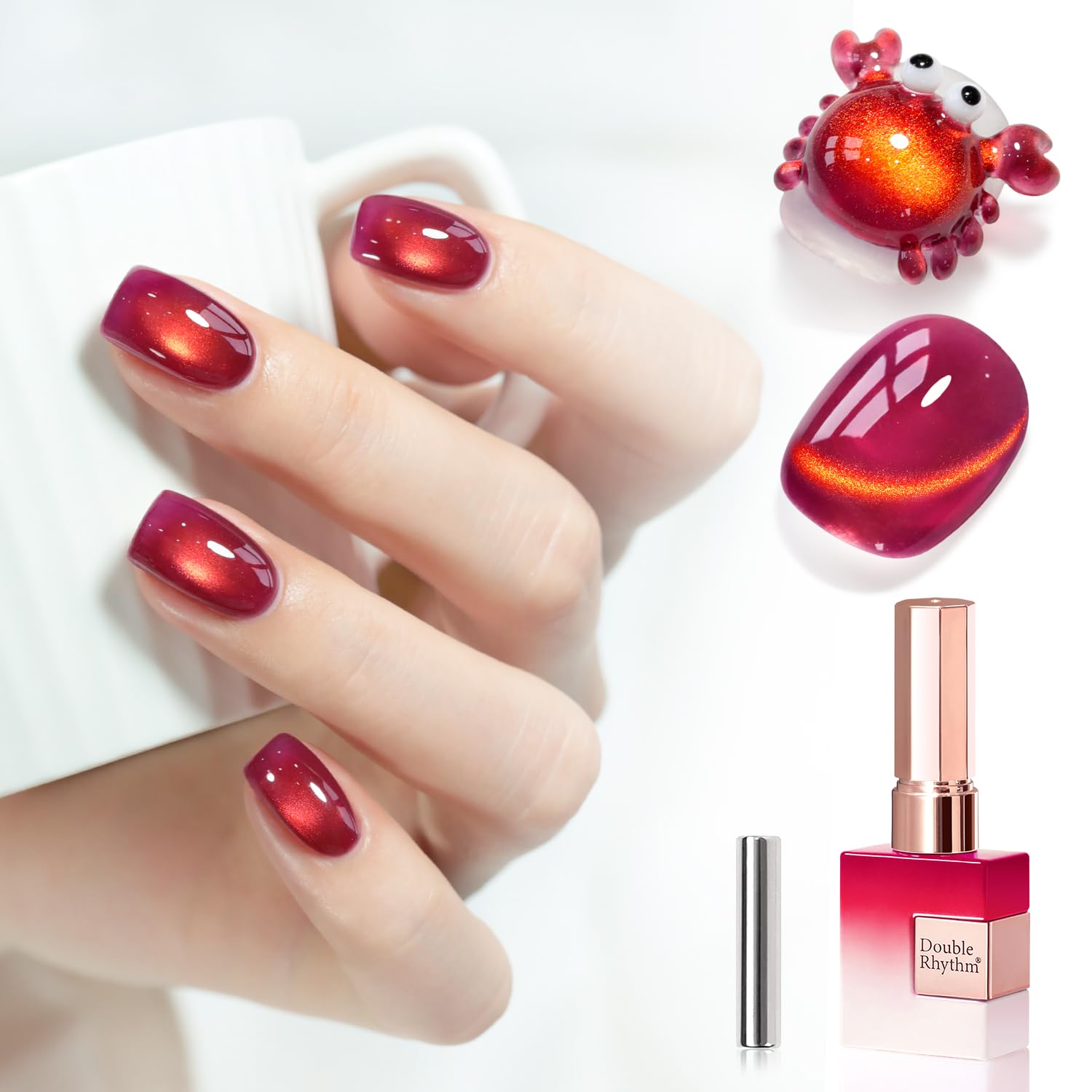 Double Rhythm 0.5 OZ Cat Eye Gel Polish with Magnet 15ML Holographic Glitter Shimmer Translucent Jelly Color Magnetic Polish Salon DIY at Home (Silver-MC1019) : Beauty & Personal Care