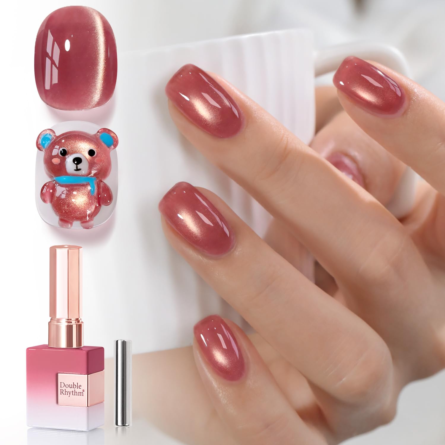 Double Rhythm 0.5 OZ Cat Eye Gel Polish with Magnet 15ML Holographic Glitter Shimmer Translucent Jelly Color Magnetic Polish Salon DIY at Home (Silver-MC1019) : Beauty & Personal Care