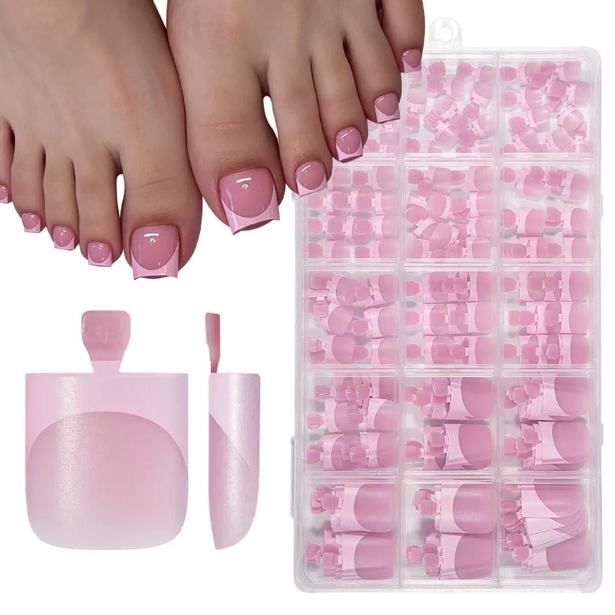 NHIXK 60Pcs White French Tip Press on Nails & Press on Toenails Set. Square Press on Nails Medium Fake Nails French False Toenails Full Cover Stick on Nails for Women Manicure Kit : Beauty & Personal Care