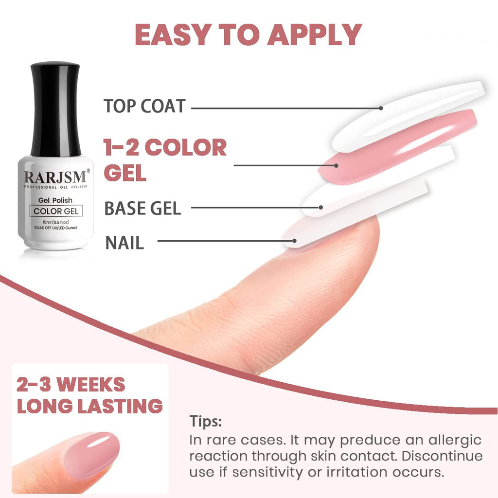 RARJSM Nude Gel Polish Sheer Rose Pink Gel Nail Polish Clear Pink French Manicure Nude Pink Jelly Nail GelPolish Varnish Curing Requires 1pcs 15ml LED UV Gel Soak Off for Home Salon Nail Art DIY : Beauty & Personal Care