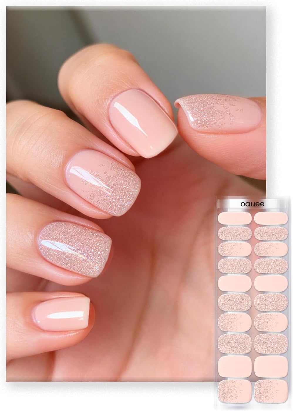 OAUEE Semi Cured Gel Nail Strips | Gel Nail Stickers with UV Light Required | Salon Quality. Easy Application and Removal(Pink Ombre) : Beauty & Personal Care