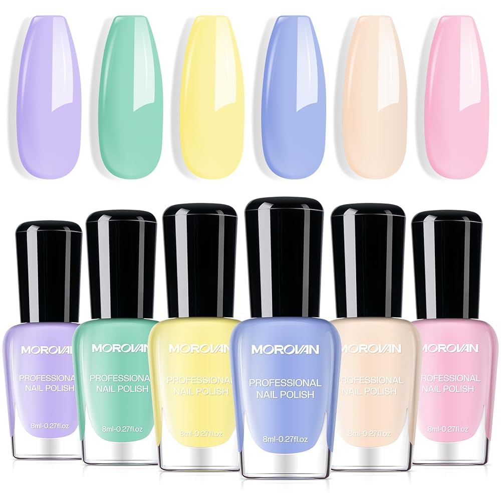 Morovan Fingernail Nail Polish Set: Holographic Metallic Ombre Lacquer Air Dry Nail Polish Regular Nail Pack 0.27oz Glitter Finger Nail Bulk Toenail Polish Kit Halloween Fall Gift for Women : Beauty & Personal Care