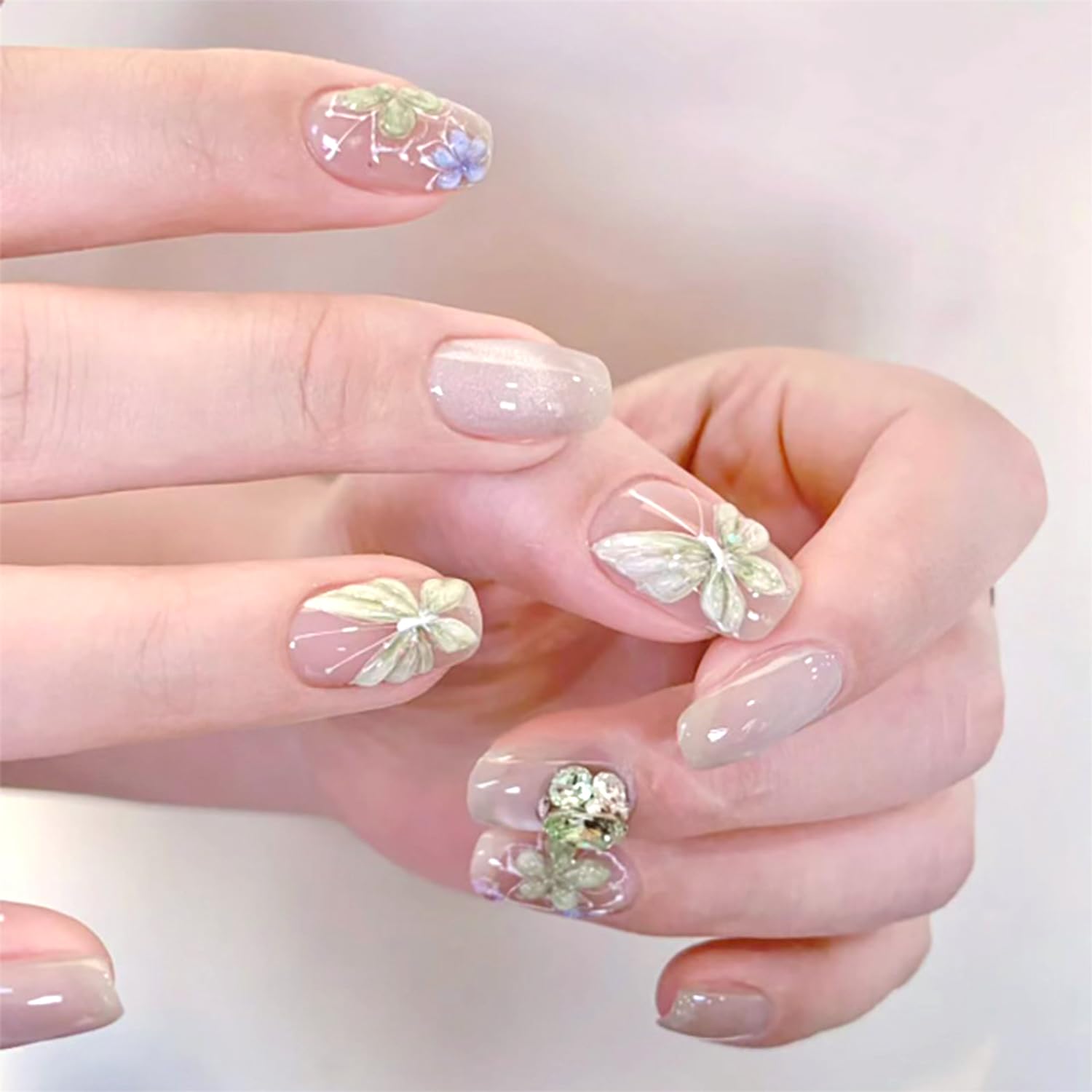 YKZFUI French Tip Press on Nails with Charms. Medium. Cute Bow. Long Square Shape. Acrylic Fake Stick On Nails with Heart and Rhinestones for Women Daily Wear. White : Beauty & Personal Care
