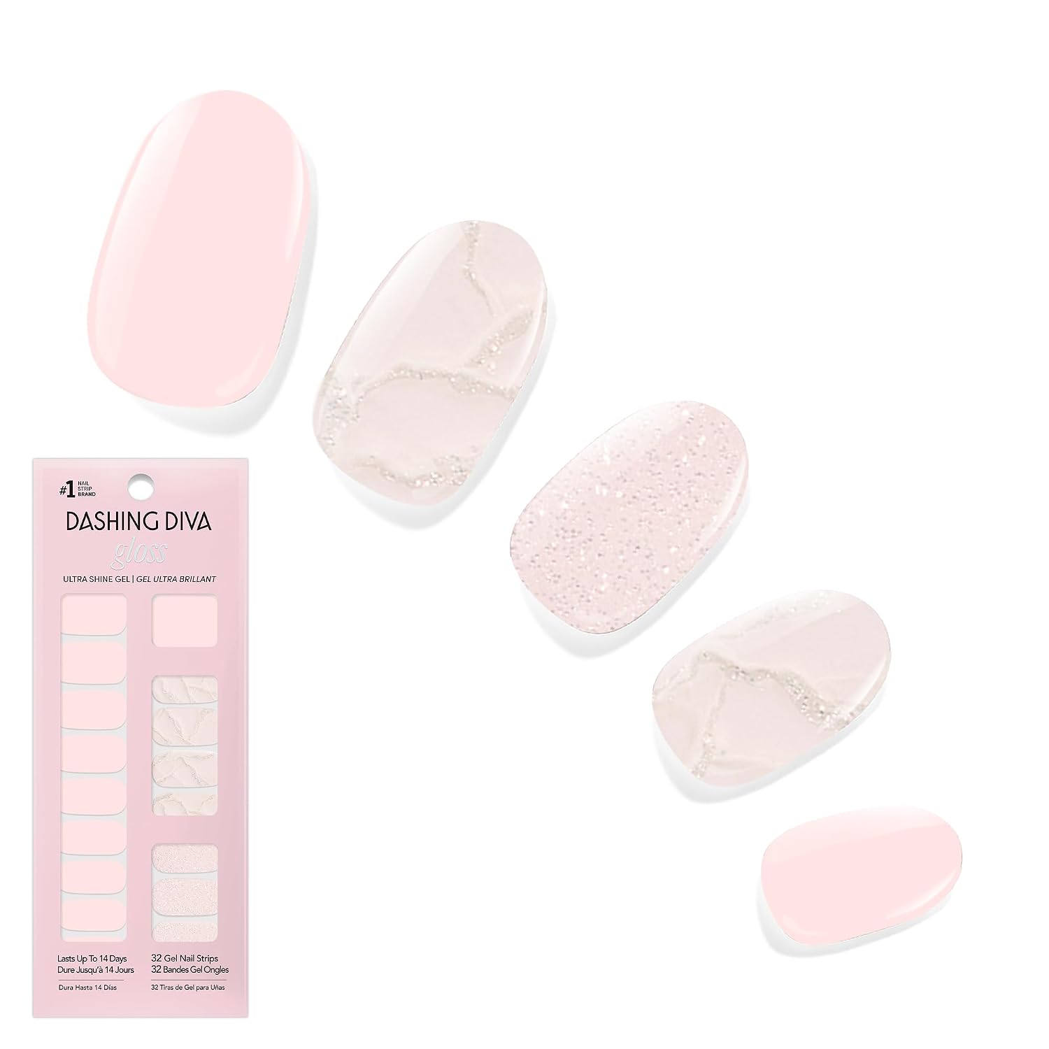 Dashing Diva Gloss Nail Strips - Crystal Clear - UV Free. Chip Resistant. Long Lasting Gel Stickers - Contains 32 Wraps. 1 Prep Pad. 1 File : Beauty & Personal Care