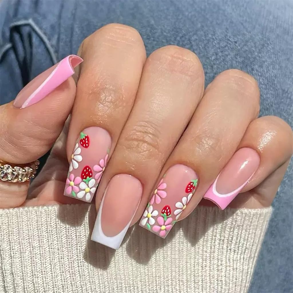 CTTHNBD Medium Press on Nails Coffin - Black French Tip Fake Nails with Bow Charms Design - Heart False Nails Press ons - for Women 24 Pcs : Beauty & Personal Care