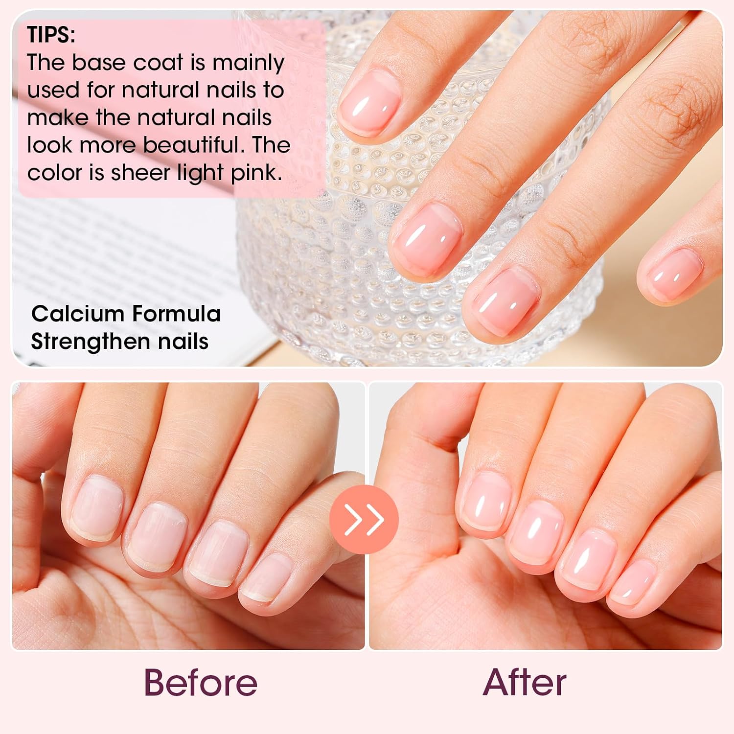 GELLEN Clear Nail Polish Base Coat Pink Tint. Sheer Natural Color Regular Nail Polish Quick Air Dry. Calcium Formula Strengthens Nails. Enhances Natural Look. TPO HEMA Free. Non-toxic. Anti-yellowing : Beauty & Personal Care