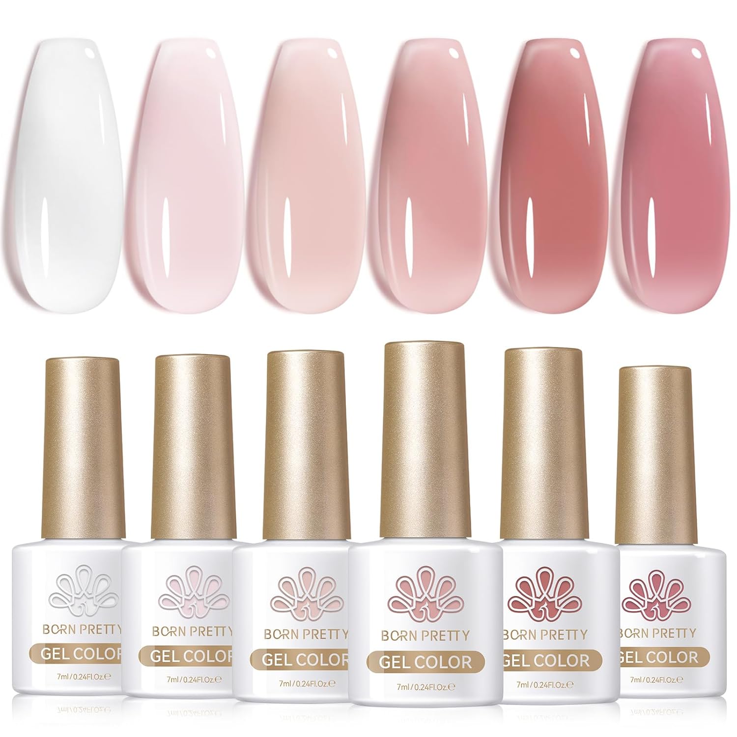 Born Pretty Milky White Jelly Nude Pink Gel Nail Polish Valentine's Day Translucent Natural Sheer Pink Soak Off U v Light Cure Gel Polish Kit for Salon and Nail Art DIY at Home 6Colors : Beauty & Personal Care