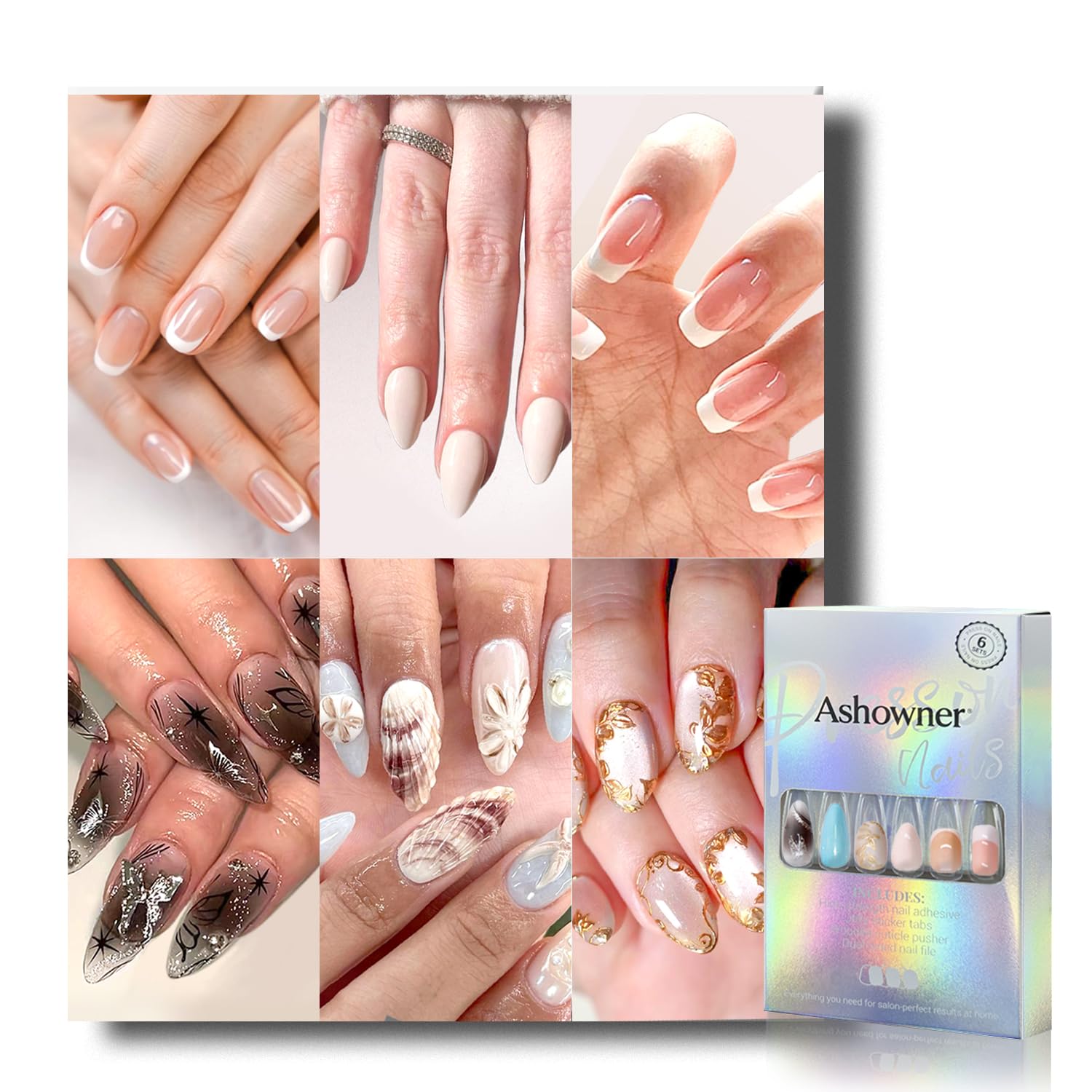 6 Packs (144 Pcs) | Reusable Press on Nails | Stick on Nails 12 Sizes-6 Styles | Cute Bow Nails : Beauty & Personal Care