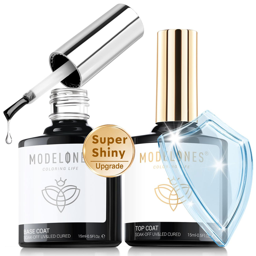 modelones Gel Top Coat. 15 ml 2026 Upgrade Super Shiny Base and Top Coat Set. Soak Off Nail Lamp Acid Free No Wipe Clear Base Top Gel Nail Polish : Beauty & Personal Care