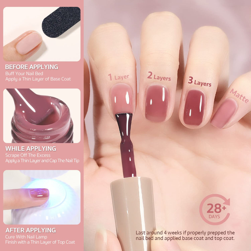 GAOY Rose Garden Jelly Gel Nail Polish of 6 Transparent Nude Red Pink Brown Colors Sheer Gel Polish Kit for Salon Manicure and Nail Art DIY at Home : Beauty & Personal Care