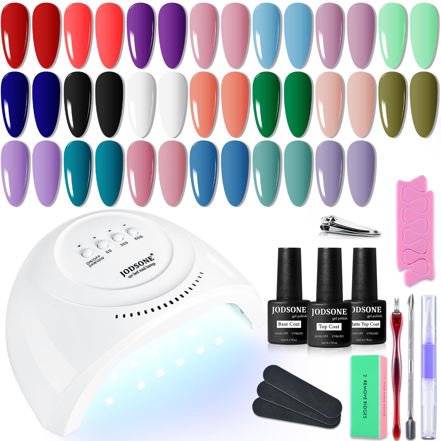 JODSONE 60 PCS Gel Nail Polish Set with 5 Bottles of Base and Glossy Matte Top Coat Soak off Gel Nail Set Suitable for All Seasons Gifts : Beauty & Personal Care