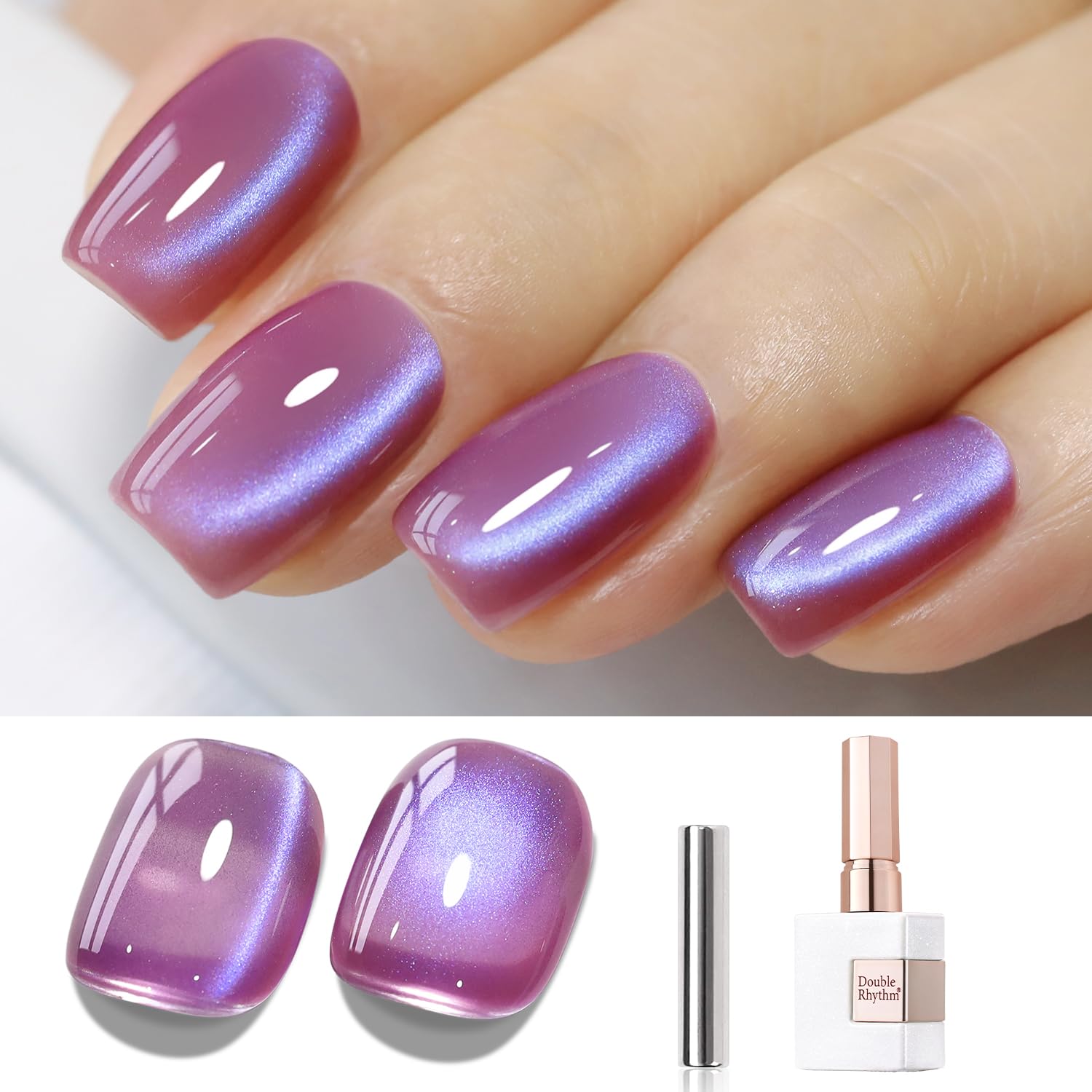 Double Rhythm 15ML Ice Glass Cat Eye Gel Polish with Magnet Holographic Glitter Shimmer Translucent Sheer Color Salon Soak Off Magnetic Nail at Home (Golden Violet-MC1129) : Beauty & Personal Care