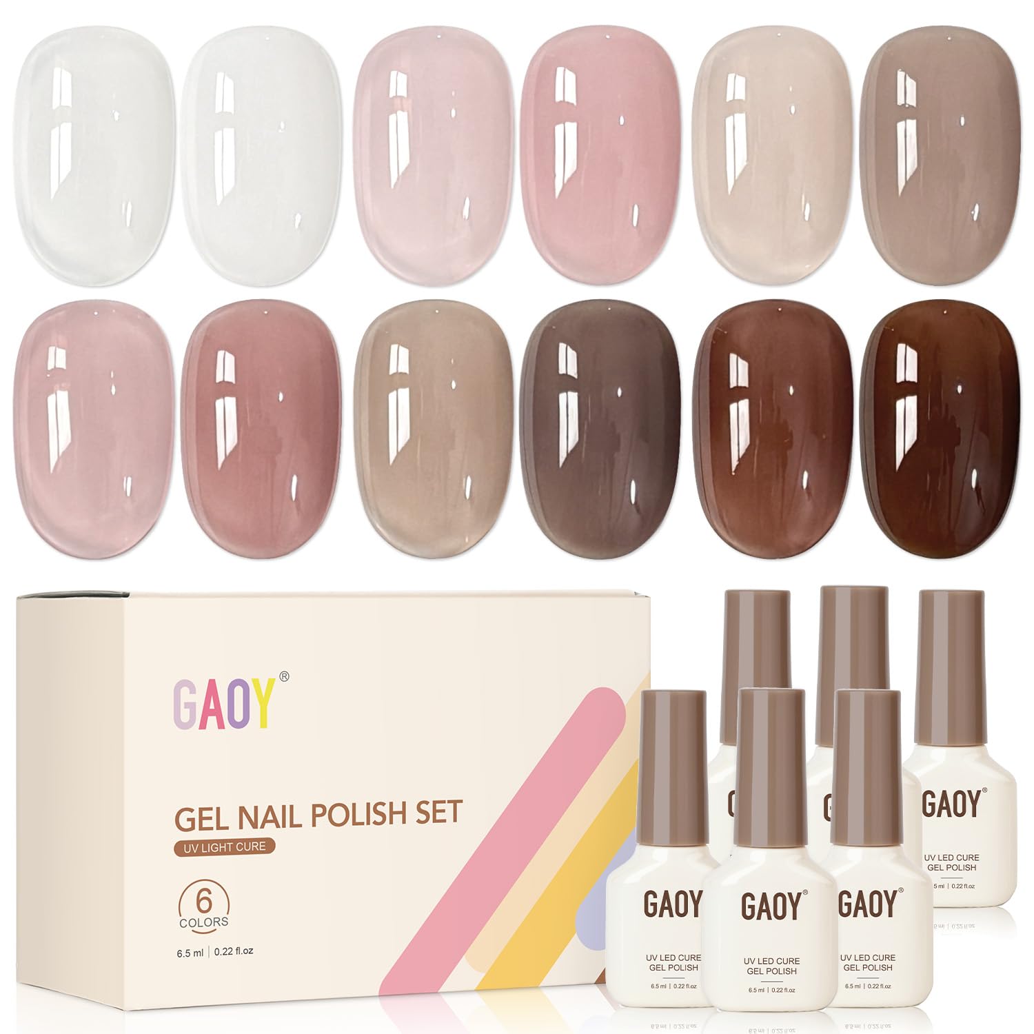 GAOY Rose Garden Jelly Gel Nail Polish of 6 Transparent Nude Red Pink Brown Colors Sheer Gel Polish Kit for Salon Manicure and Nail Art DIY at Home : Beauty & Personal Care