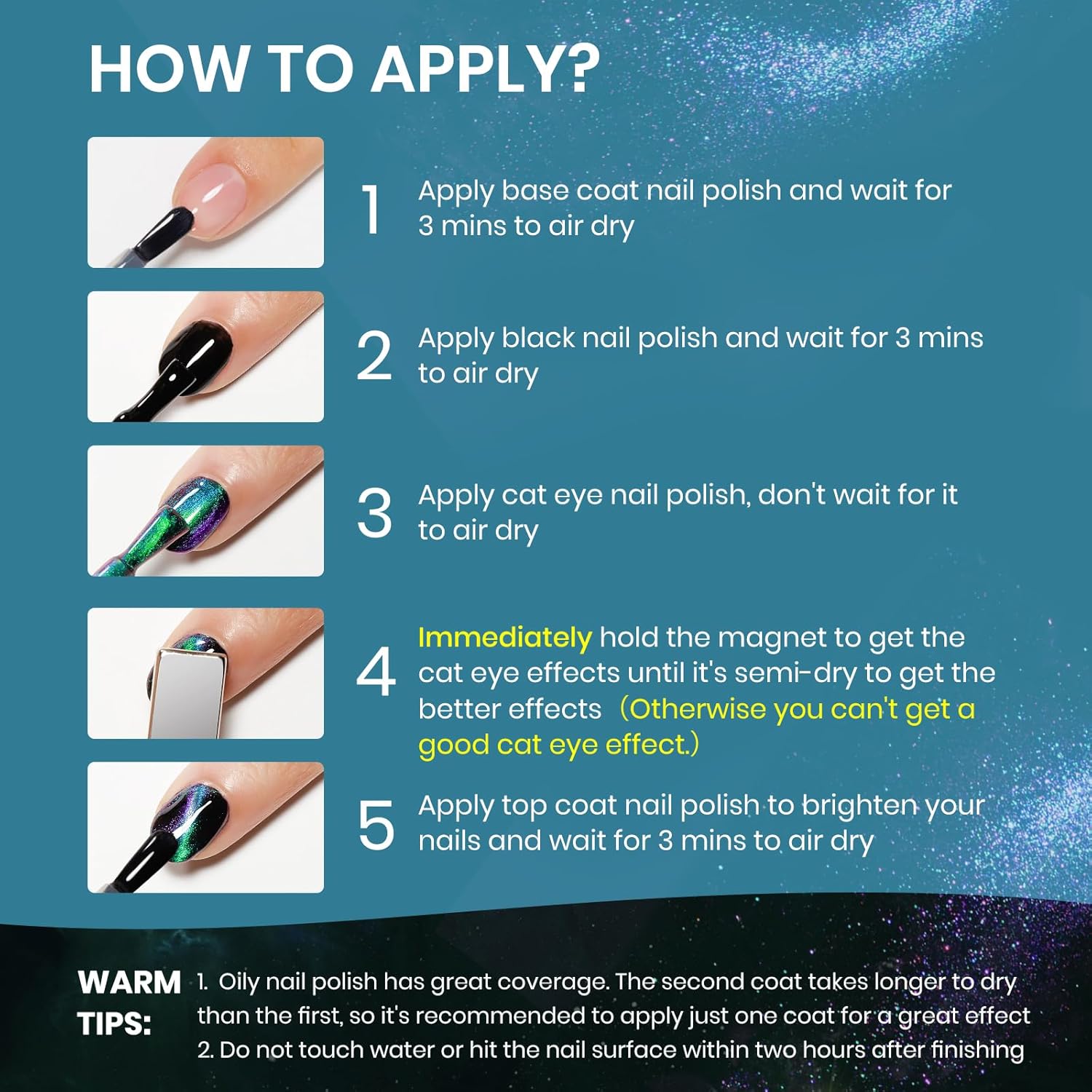 SUPWEE Cat Eye Nail Polish Non Gel with Magnet- Need to Use Black Base. Quick Dry Cateye Magnetic Nail Polish for Fingernail Air Drying Fast Lacquer Manicure Gift For Women Girls 16ml. 0.54fl oz : Beauty & Personal Care