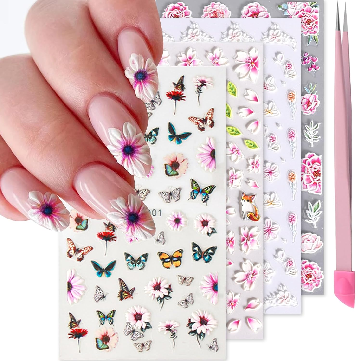 VOTACOS Flower Nail Art Stickers - 5D Embossed. Spring/Summer Daisy Designs. Self-Adhesive Decals for Women's Nail DIY Decoration : Beauty & Personal Care