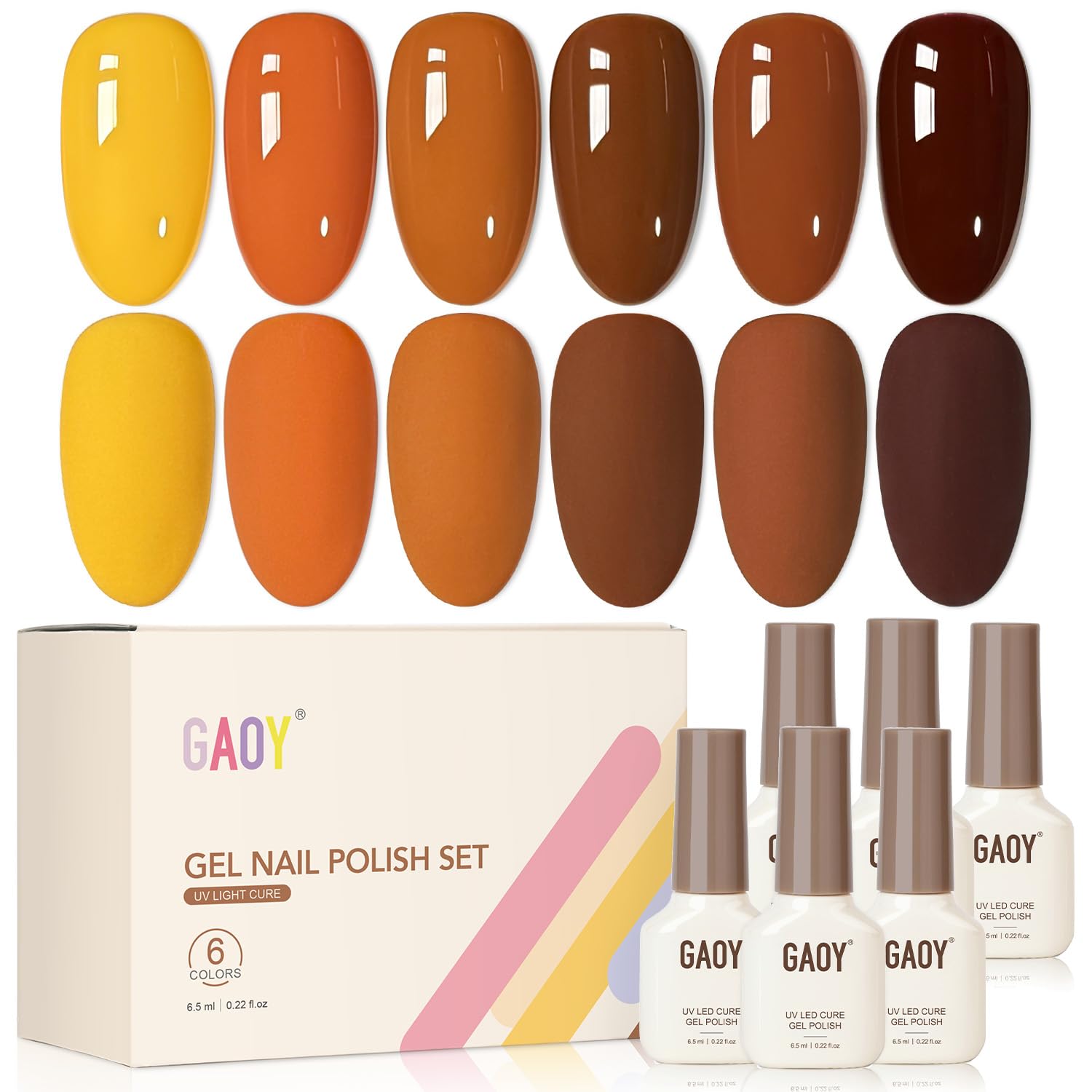 GAOY Nude Brown Gel Nail Polish Set. 6 Colors Beige Chocolate Caramel. UV Cure Gel for DIY Manicure at Home : Beauty & Personal Care