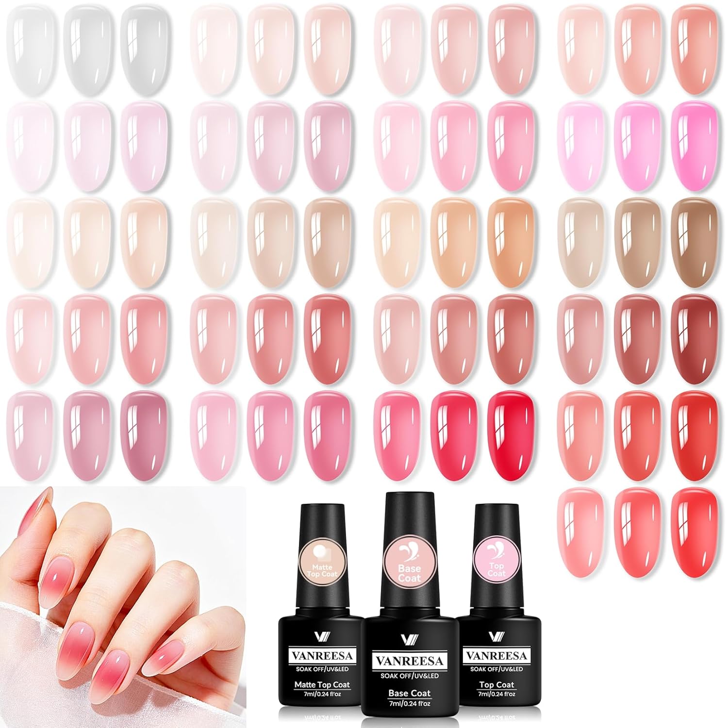 VANREESA 24 Pcs Pastel Gel Nail Polish Set. 21 Colors Spring & Summer Gel Polish with Base Coat Glossy & Matte Top Coat Yellow Green Blue Pink Purple Orange Gel Polish Kit Nail Kit Gifts for Women : Beauty & Personal Care