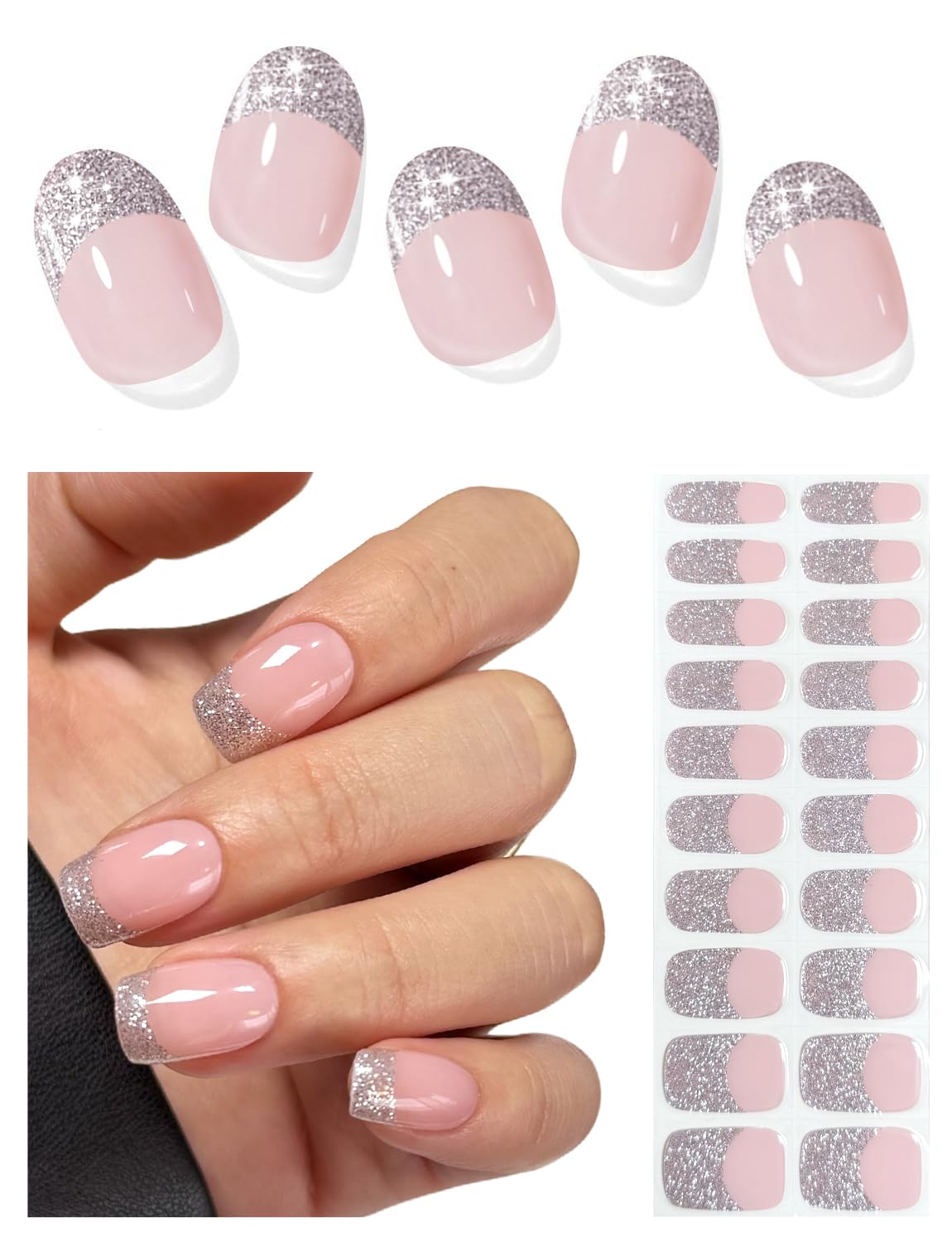 AutyaMee Semi Cured Gel Nail Strips (A White French Tip). Clear Base. 20 Pcs Gel Nail Wraps. Stickers. UV Light Required. Salon Quality. Long Lasting : Beauty & Personal Care