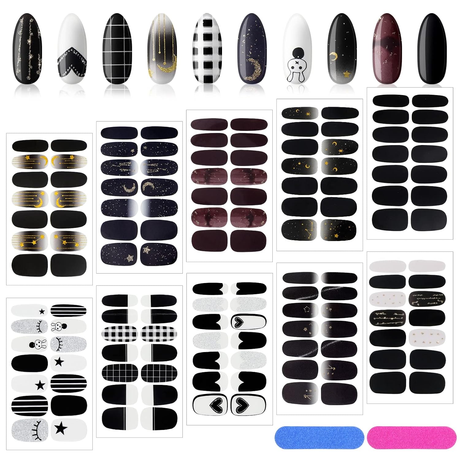 Maitys 140 Pcs 10 Sheets Glitter Full Wrap Nail Stickers for Women UV Free Short Polish Strips with 2 Pcs Nail Files Gradient Stickers Self Adhesive Easy DIY Manicure Decals Strips for Holiday Decor : Beauty & Personal Care