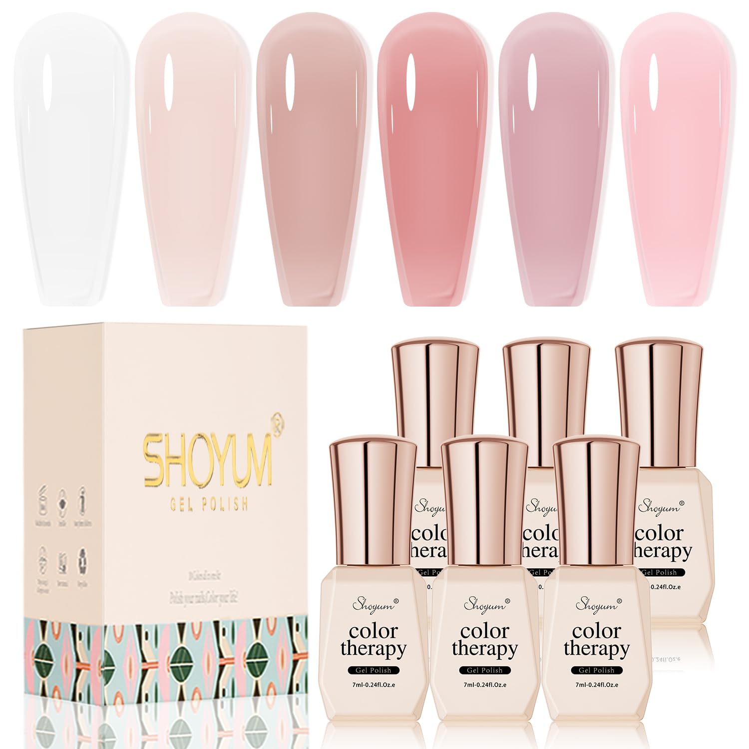 SHOYUM Nude Pink Gel Nail Polish Set- 6 Colors Sheer Milky White Jelly Gel Polish All Seasons Skin Tones Neutral Gel Polish Kit. Soak Off LED Gel Nail Kit Manicure DIY Home : Beauty & Personal Care