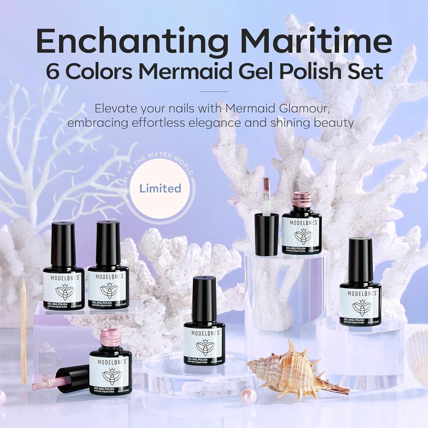 modelones Pearl Gel Nail Polish Set. 6 Colors 2026 Spring Summer Aurora Iridescent Shimmer White Pink Purple Blue Mermaid Nail Glitter Gel Polish LED Swirl Shell Effect with Dotting Pen DIY Gift : Beauty & Personal Care