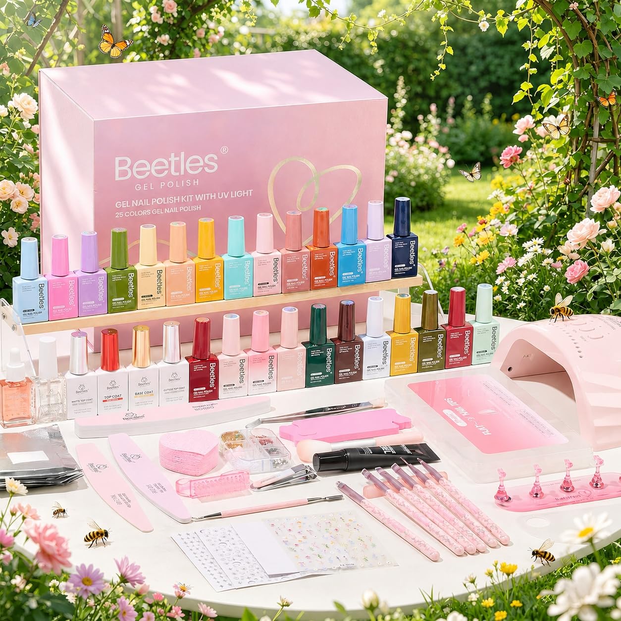 beetles Gel Polish Set Vivid Seasons - Summer Gel Nail Polish Set 36 Colors Pink Yellow Green Purple Jelly Shades 45pcs with Base & Top Coat UV LED Soak Off DIY Salon Gift for Women : Beauty & Personal Care