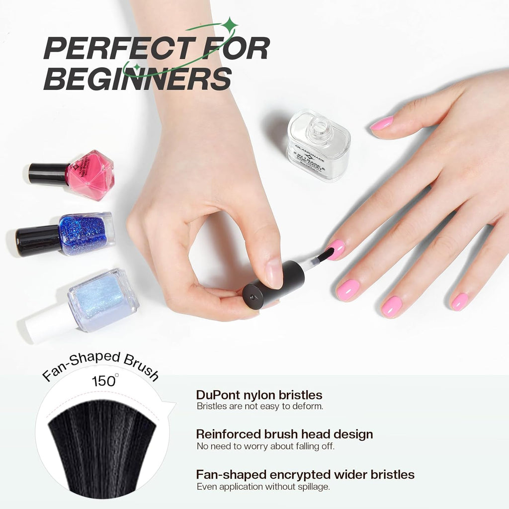 Glamonade Base Top Coat Nail Polish: 2 in 1 Clear High Shine Quick Dry Nail Polish Color Protection Long Lasting Polish Resists Smudging Chipping Fading Fast Air Dry Nail Coat for Women : Beauty & Personal Care