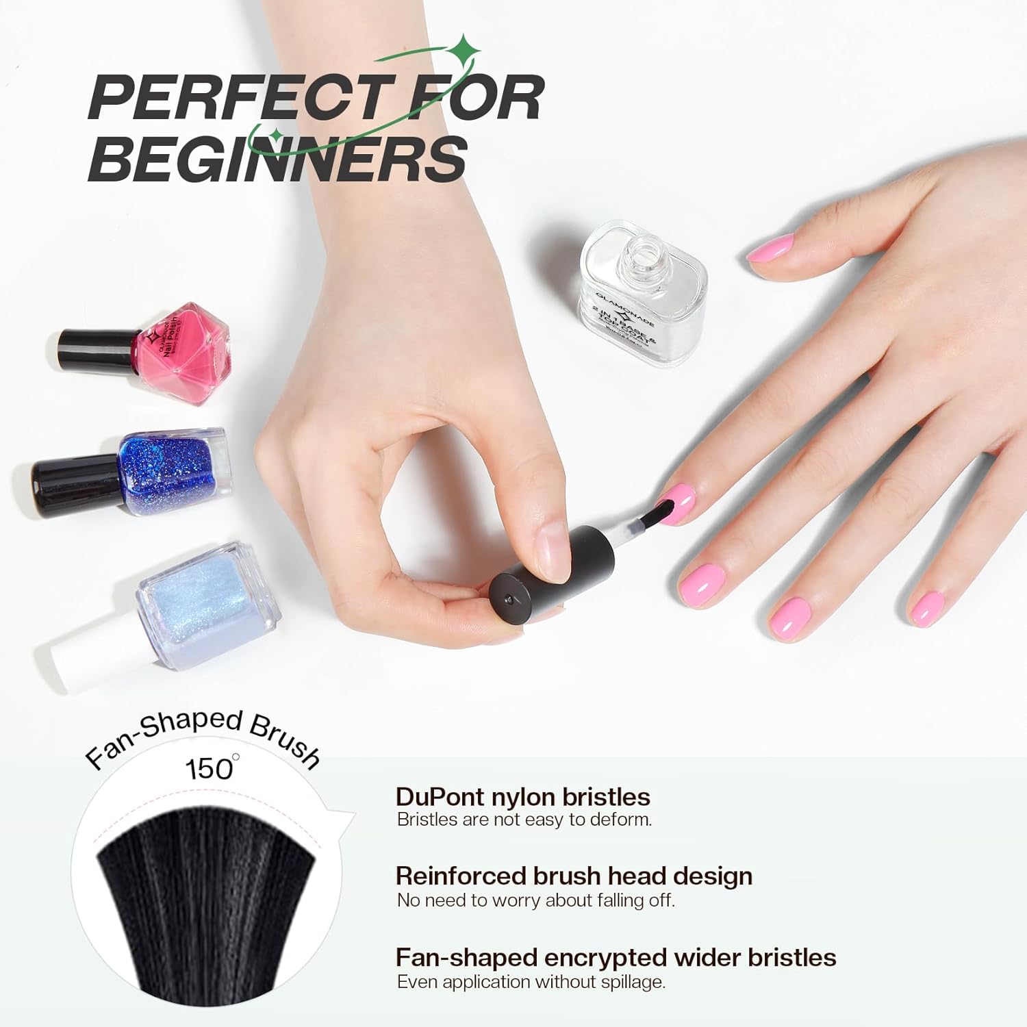 Glamonade Base Top Coat Nail Polish: 2 in 1 Clear High Shine Quick Dry Nail Polish Color Protection Long Lasting Polish Resists Smudging Chipping Fading Fast Air Dry Nail Coat for Women : Beauty & Personal Care