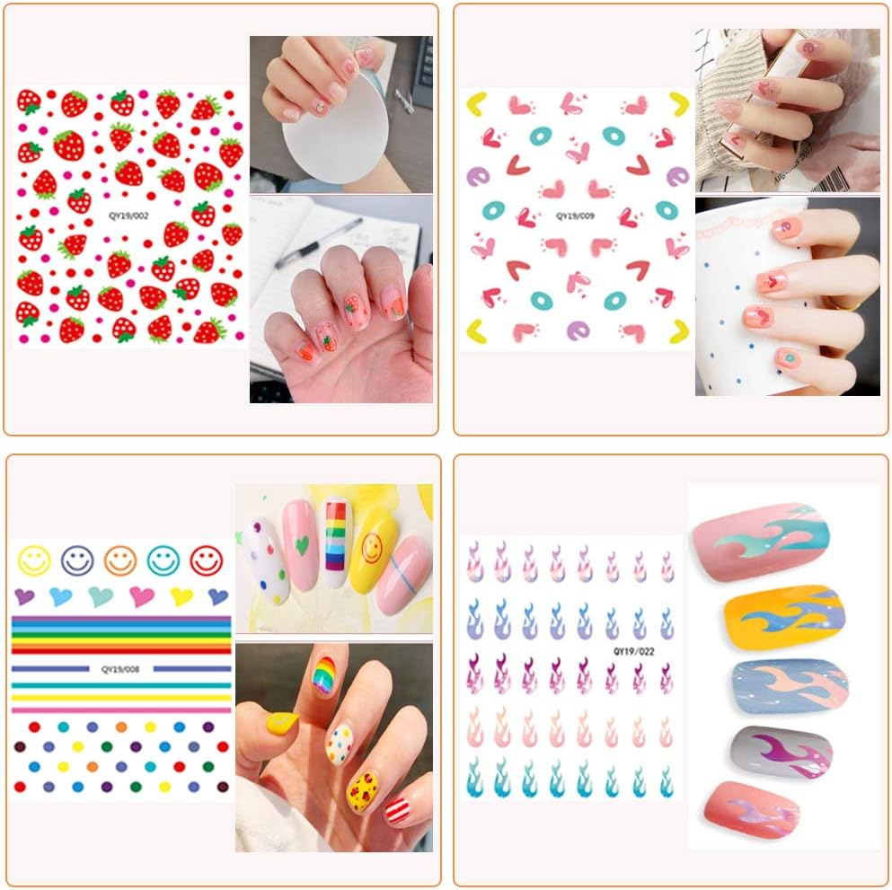 Nail Stickers for Women and Little Girls - 12 Sheets 3D Self-Adhesive DIY Nail Art Decoration Set Including Flowers Leaves Animals Plants Fruits Nail Decals for Woman Kids Girls : Beauty & Personal Care