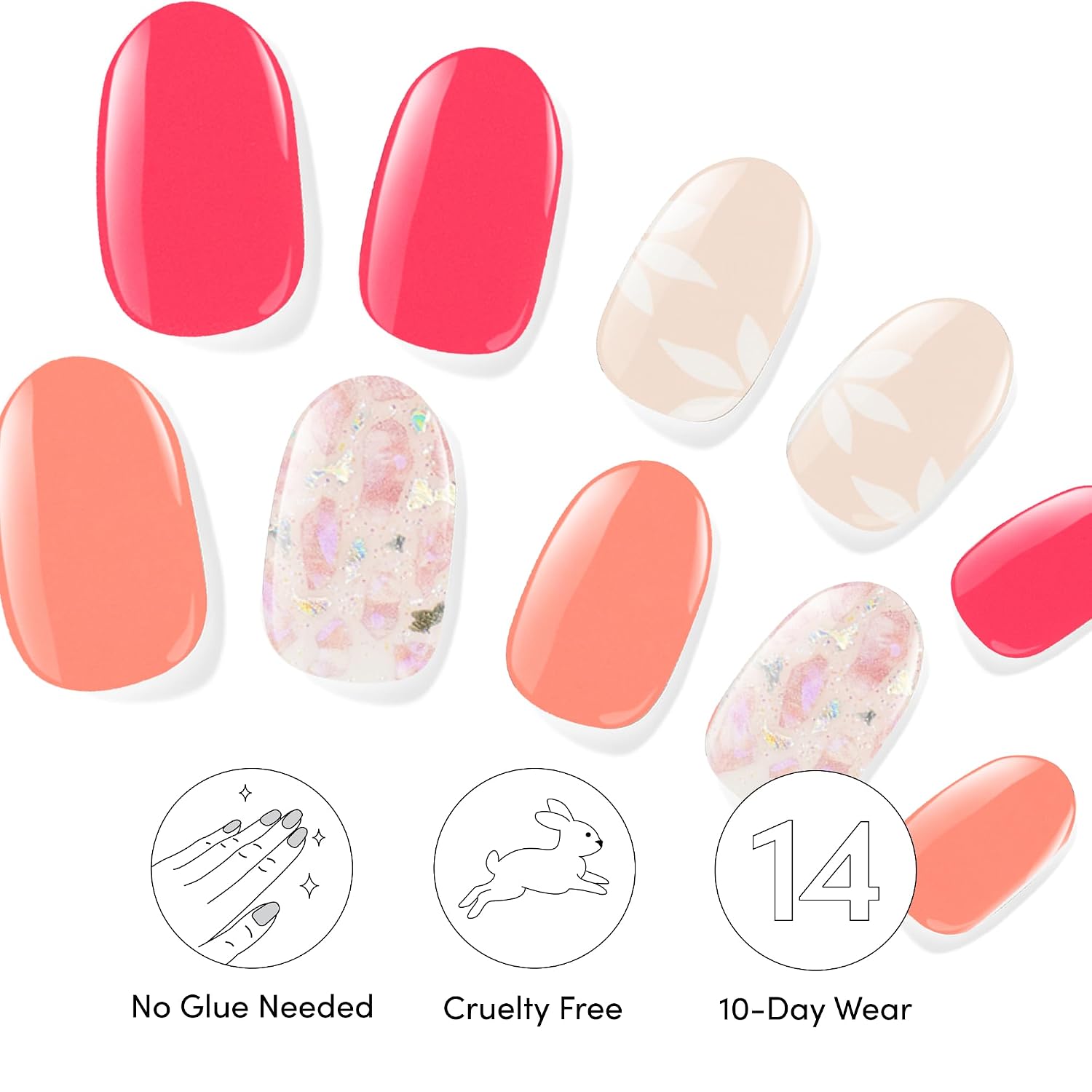 Dashing Diva Gloss Nail Strips Bundle - The Vivids Collection - Fruit Punch Petals & Papaya Breeze - UV Free. Chip Resistant. Long Lasting Gel Stickers - Contains 2 Sets : Beauty & Personal Care