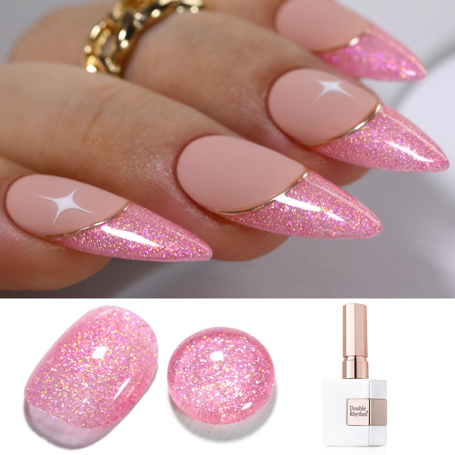 Double Rhythm 0.5Oz Glitter Gel Polish Shimmer Reflective Color for Nail Art Salon DIY Soak Off 15ml Nail Lamp Gel Polish at Home (Pink-B1161) : Beauty & Personal Care