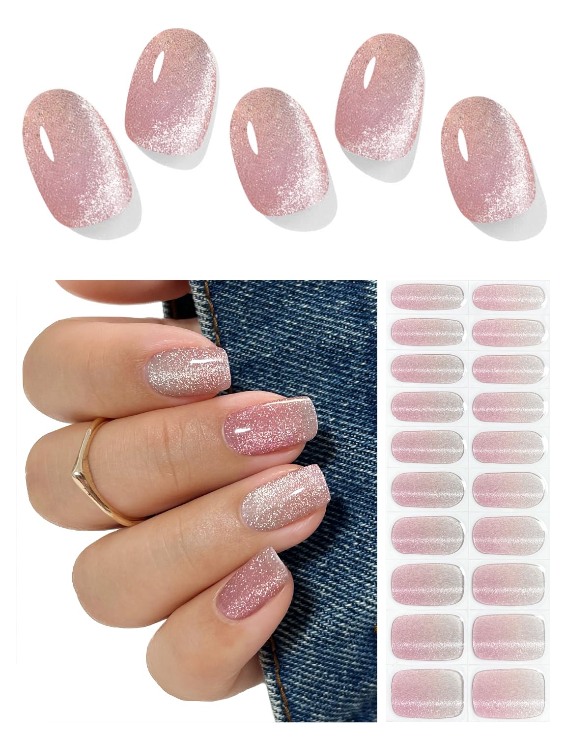 AutyaMee Semi Cured Gel Nail Strips (Deep Plum Cat Eye). Dark Purple. 20 Pcs Gel Nail Wraps. Stickers. UV Light Required. Salon Quality. Long Lasting : Beauty & Personal Care