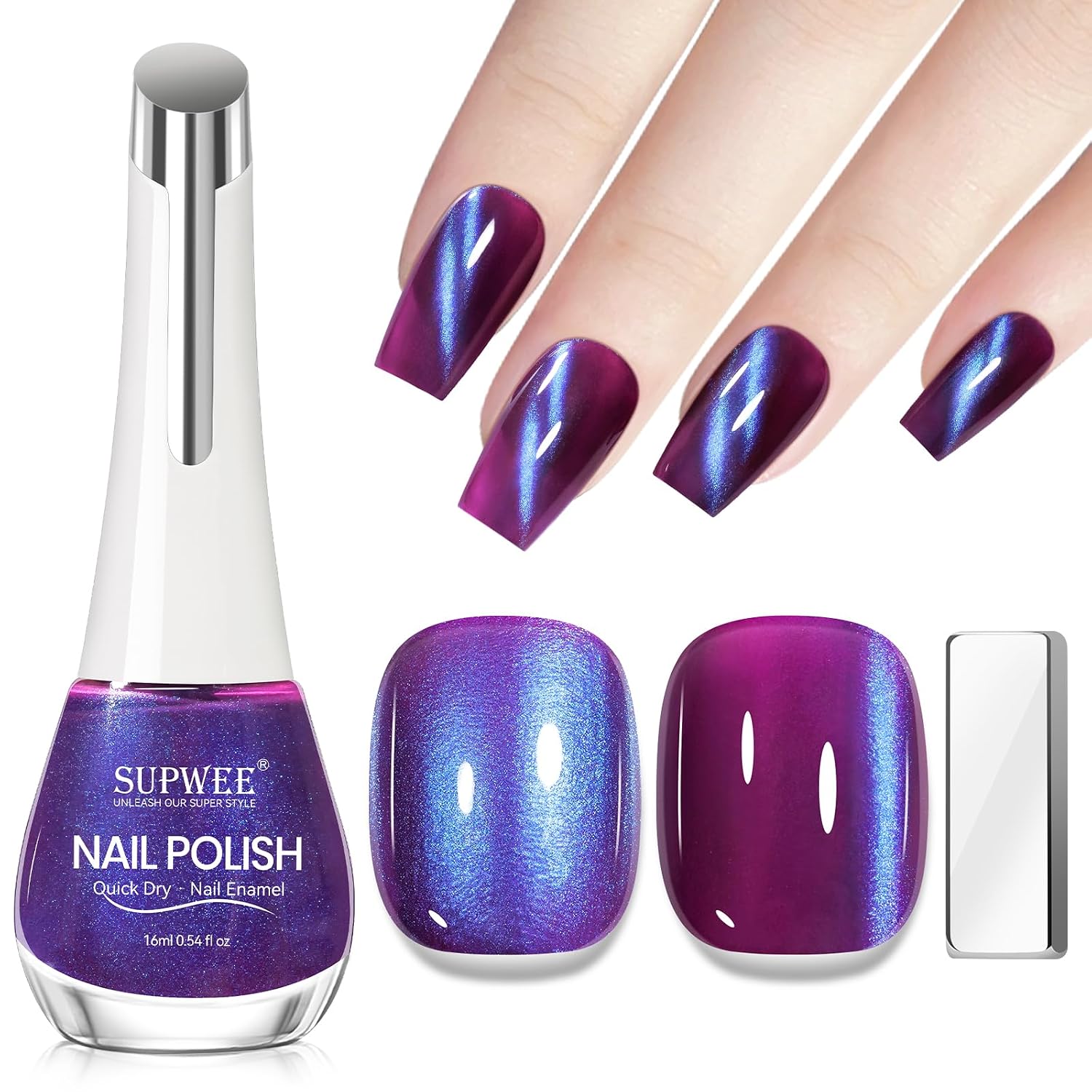 SUPWEE Cat Eye Nail Polish Non Gel with Magnet- Need to Use Black Base. Quick Dry Cateye Magnetic Nail Polish for Fingernail Air Drying Fast Lacquer Manicure Gift For Women Girls 16ml. 0.54fl oz : Beauty & Personal Care