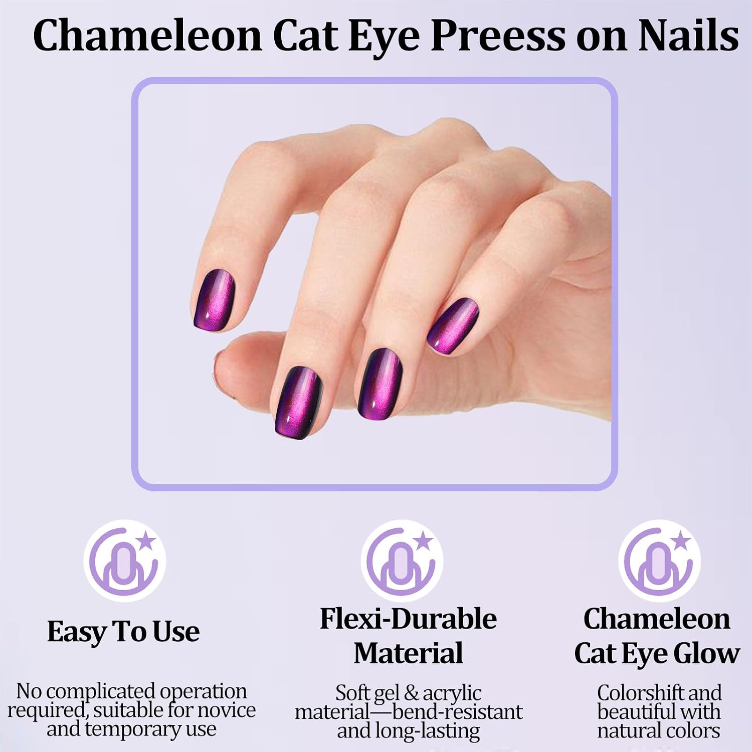 Laza 210pcs Cat Eye Press on Nails for Women 7 Colors Short Square Reusable Nail Tips in 15 Sizes Long Lasting Salon Fake Nails Stick on Artificial Acrylic False Nail Tips — Chameleon Series : Beauty & Personal Care