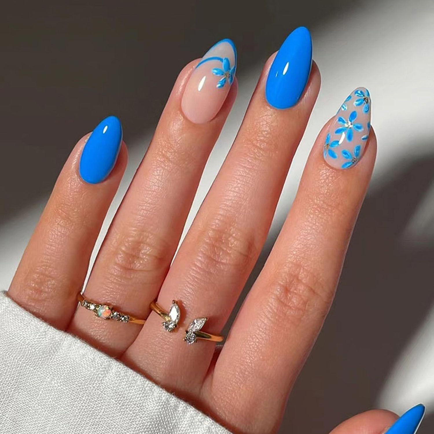 Short Press On Almond Fake Nails - Flower Acrylic Fall Nails Press Ons Full Cover Glue On Cute False Floral Stick On Nails for Women - 30 Pcs : Beauty & Personal Care