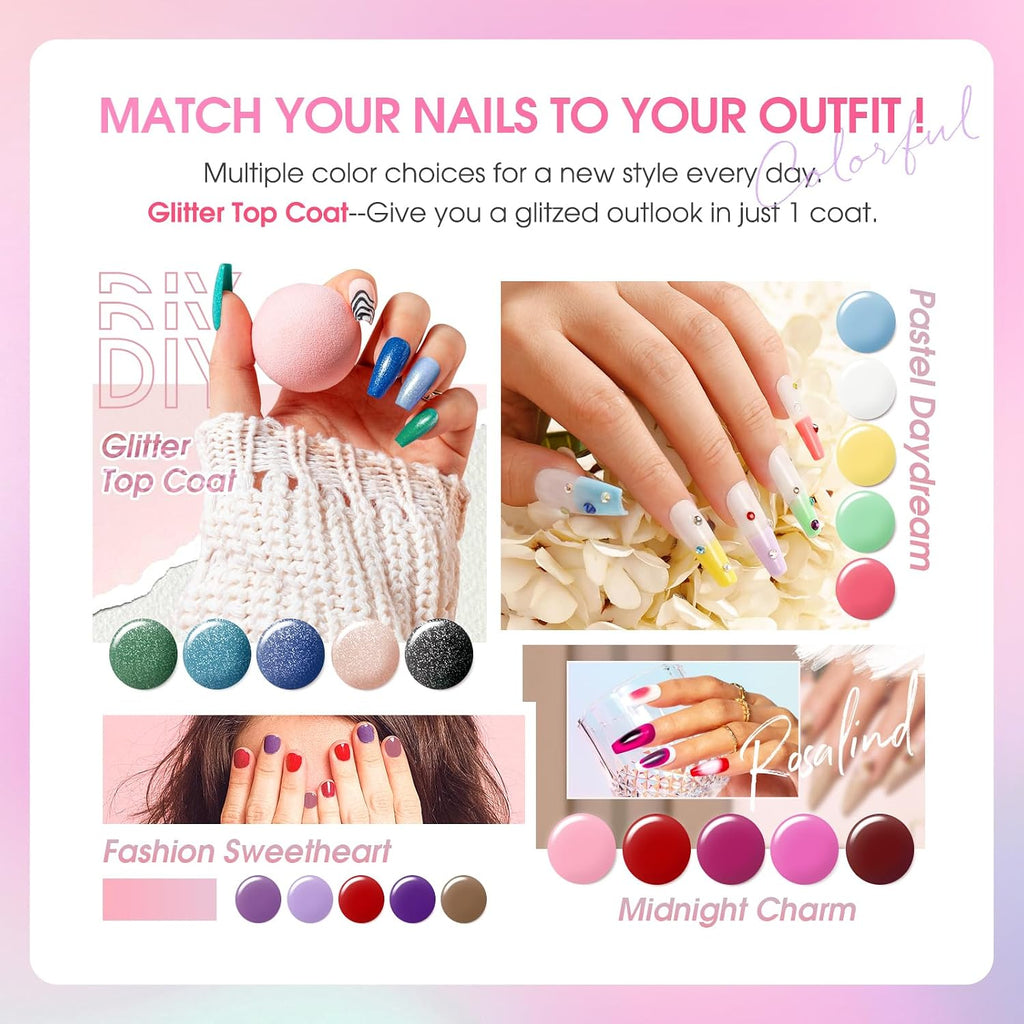 ROSALIND 30pcs Gel Nail Polish Set. 26 Colors Gel Polish with 3Pcs Glossy Matte Glitter Top Coat and Base Coat All Seasons Nude Blue Red Gel Nails art Kit DIY Salon at Home : Beauty & Personal Care