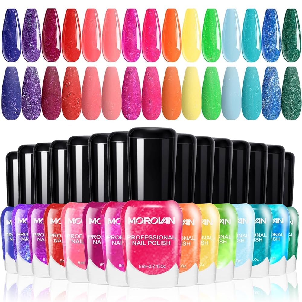 Morovan 15 Bright Color 0.27oz Air Quick Dry Long Lasting Nail Polish Gift Set for Women : Beauty & Personal Care
