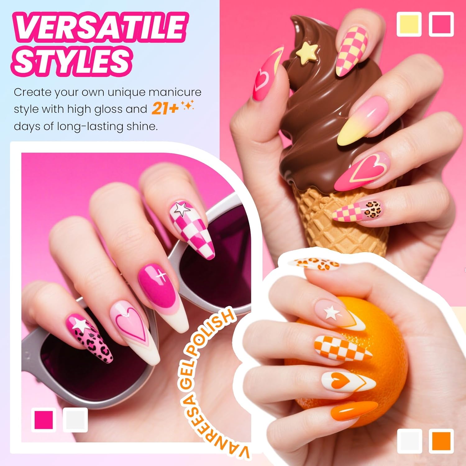 VANREESA 24 Pcs Pastel Gel Nail Polish Set. 21 Colors Spring & Summer Gel Polish with Base Coat Glossy & Matte Top Coat Yellow Green Blue Pink Purple Orange Gel Polish Kit Nail Kit Gifts for Women : Beauty & Personal Care