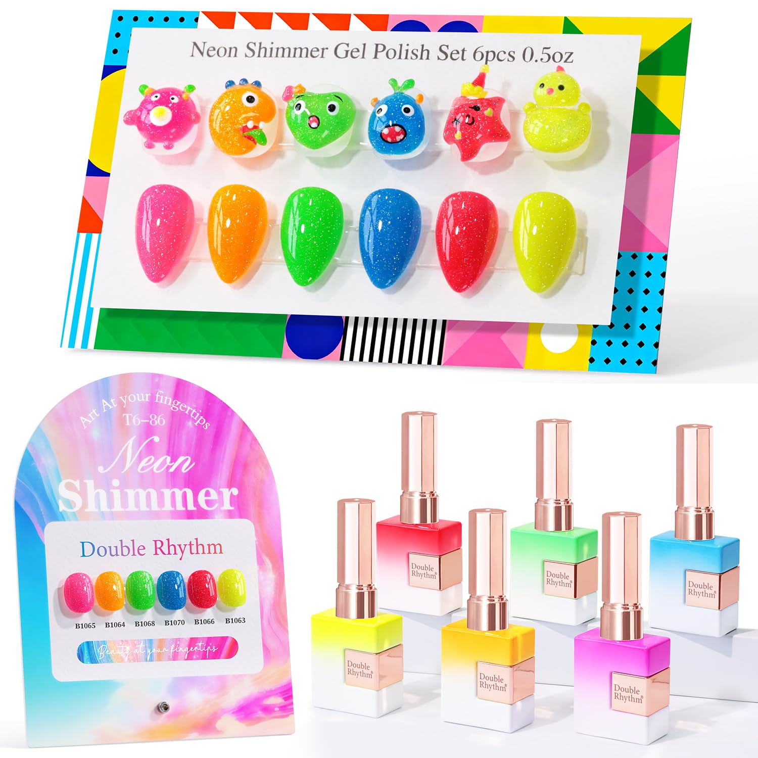 Double Rhythm 6 Pcs 15 ML Gel Polish Set Same Color Same Bottle Soak Off Gel Polish Kit Nail Art Manicure Salon DIY at Home for Women (Burgundy Red Nude Pink Purple Beige-T6-3) : Beauty & Personal Care