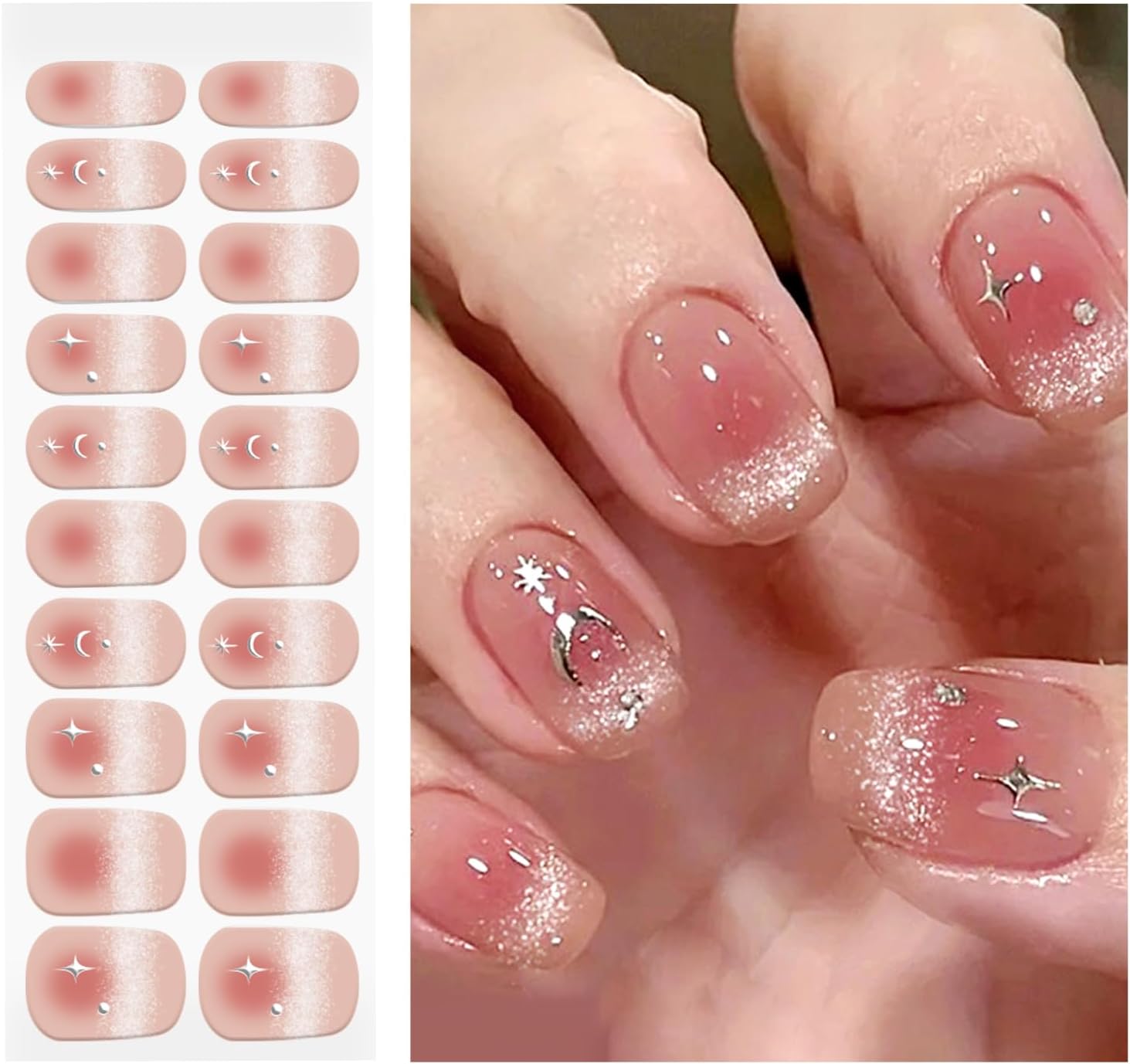 OAUEE Semi Cured Gel Nail Strips | Gel Nail Stickers with UV Light Required | Salon Quality. Easy Application and Removal(Pink Ombre) : Beauty & Personal Care