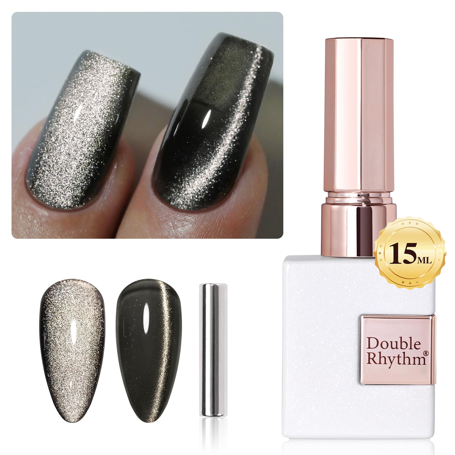 Double Rhythm 0.5 OZ Cat Eye Gel Polish with Magnet 15ML Holographic Glitter Shimmer Translucent Jelly Color Magnetic Polish Salon DIY at Home (Silver-MC1019) : Beauty & Personal Care