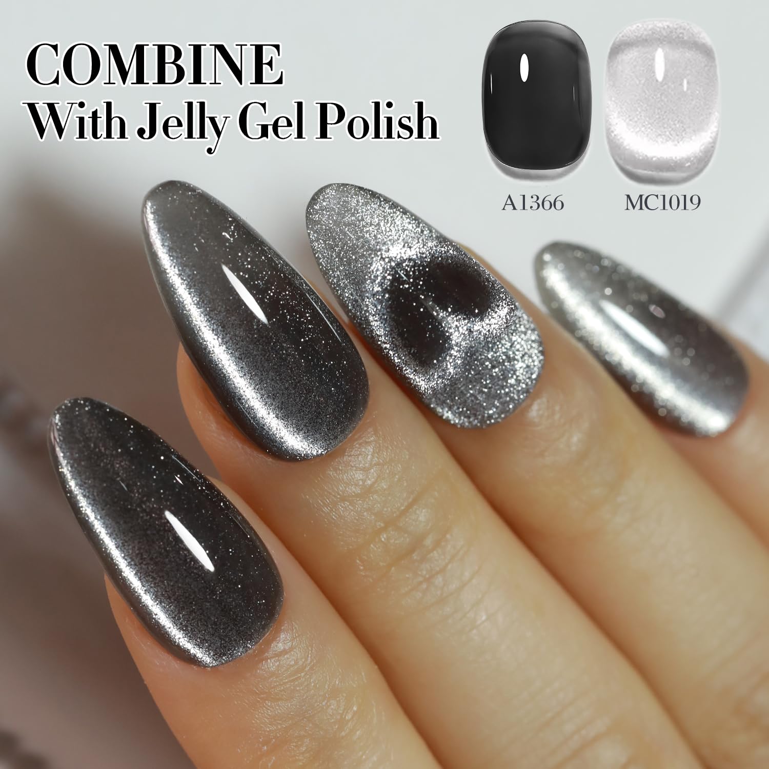 Double Rhythm 0.5 OZ Cat Eye Gel Polish with Magnet 15ML Holographic Glitter Shimmer Translucent Jelly Color Magnetic Polish Salon DIY at Home (Silver-MC1019) : Beauty & Personal Care