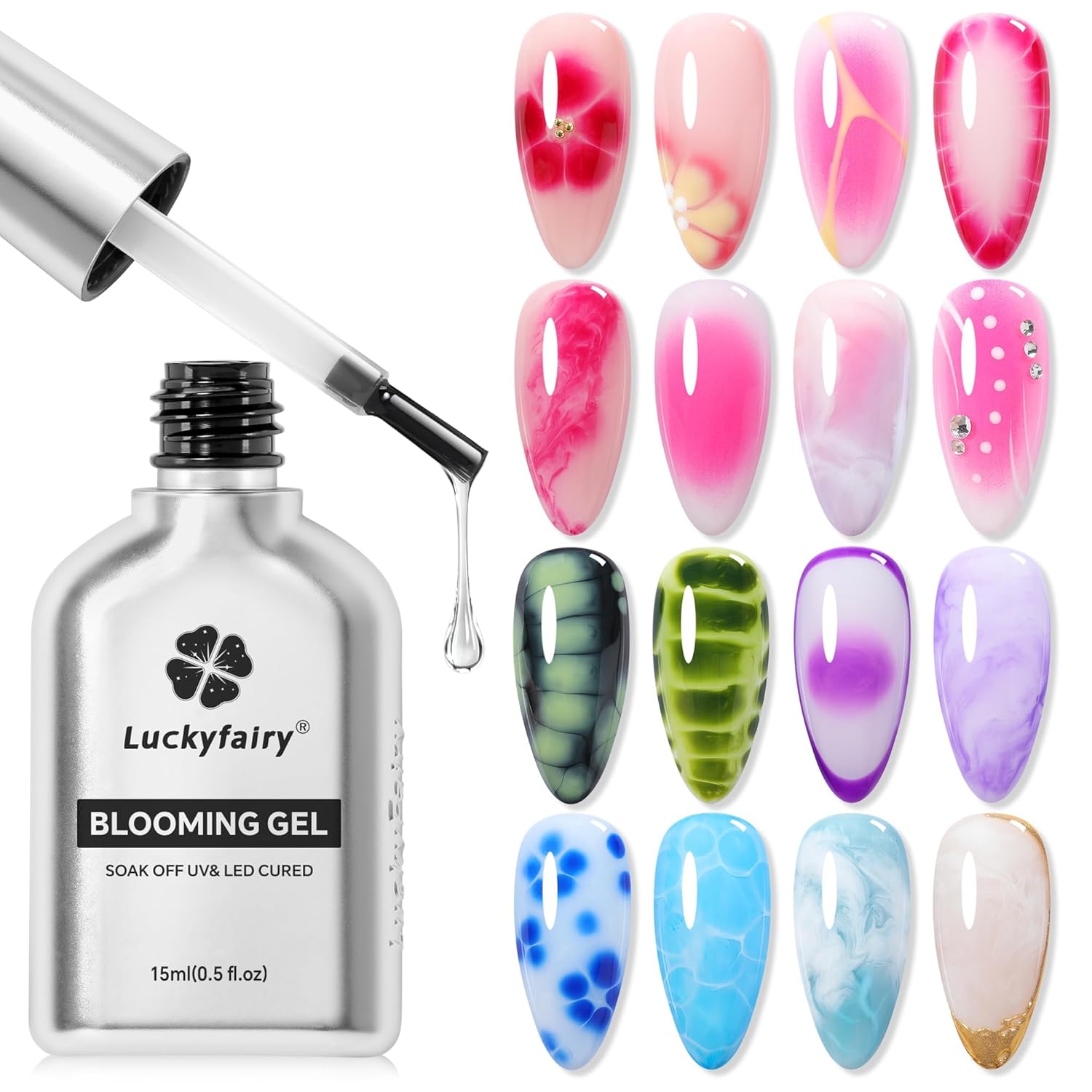 Luckyfairy Blooming Gel Nail Polish Clear: 15ml Nail Blooming Gel Uv Led Blossom Nail Art Accessories Stuff for Spreading Effects. Marble Watercolor Summer Floral Print Nails Art Design Magic Gift : Beauty & Personal Care